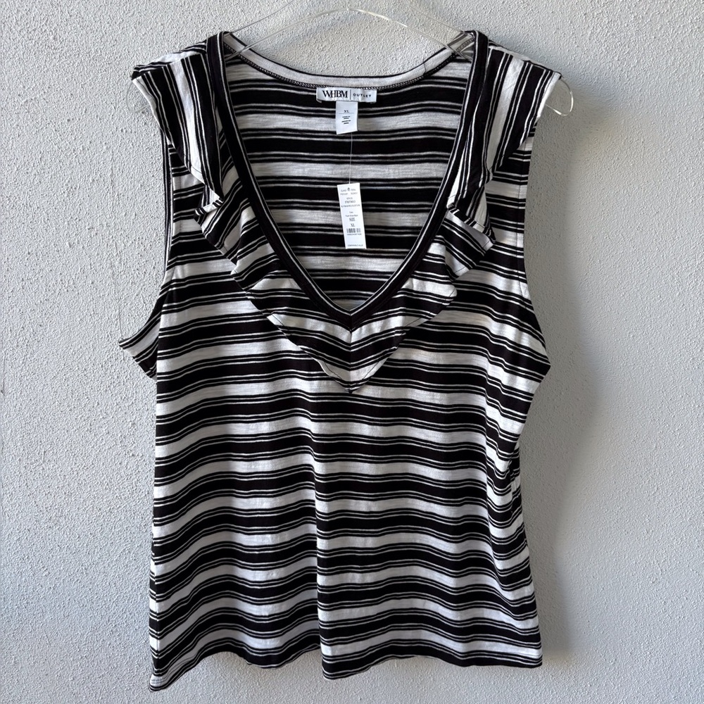 White House Black Market‎ XL Sleeveless Ruffle V Neck Stripe Tank Casual Beach